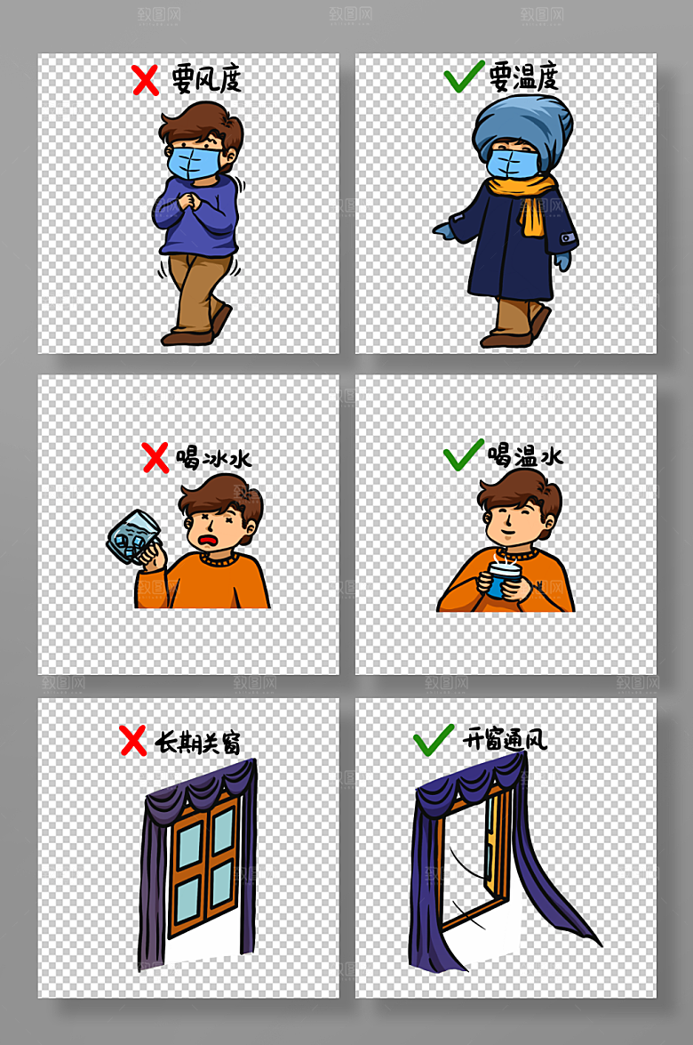 简洁冬季防寒措施人物元素插画