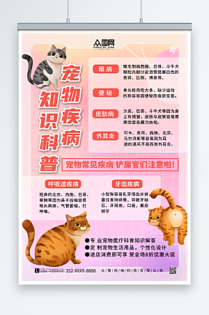 粉色宠物疾病科普宣传知识海报