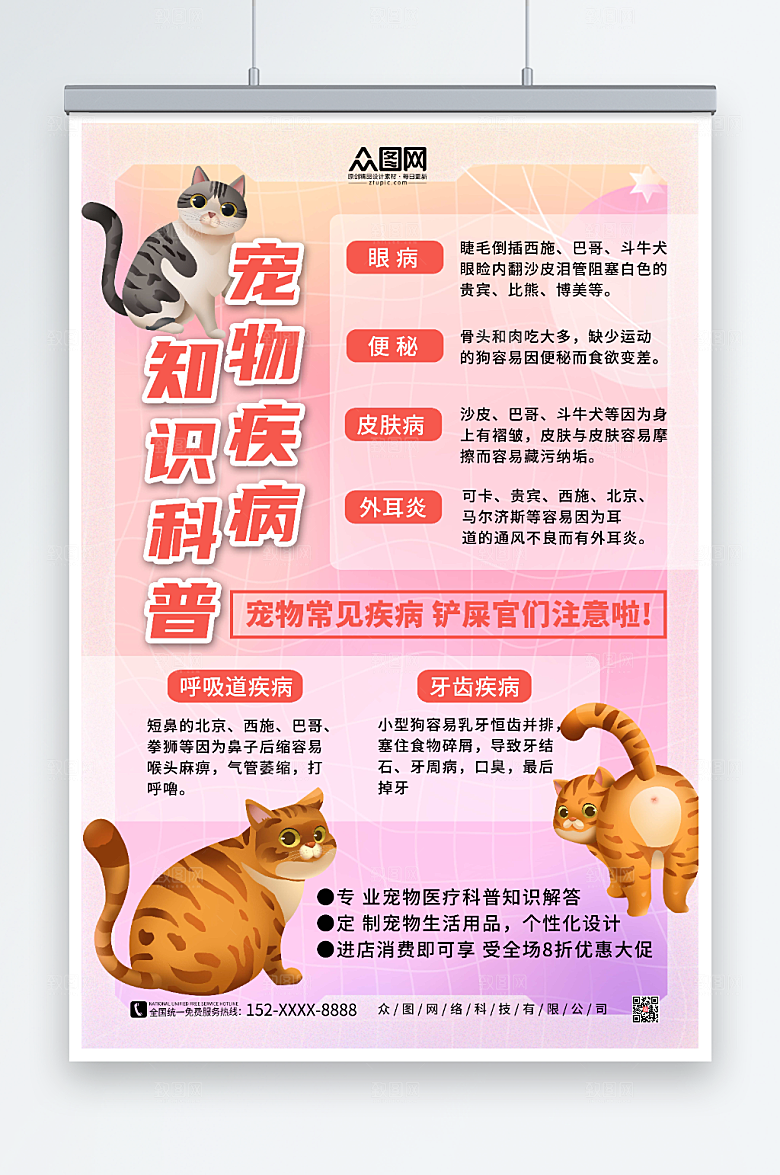 粉色宠物疾病科普宣传知识海报