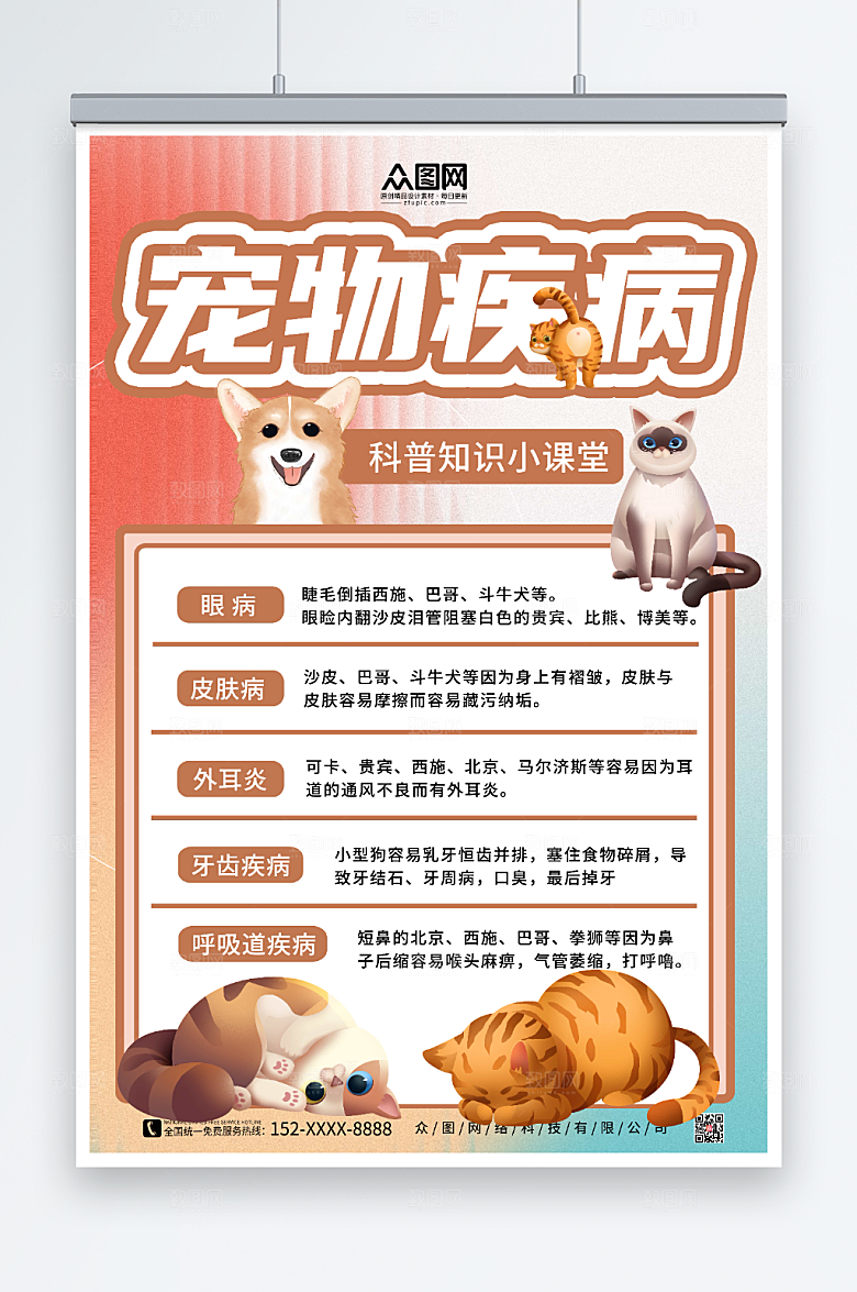 时尚宠物疾病科普小课堂宣传海报
