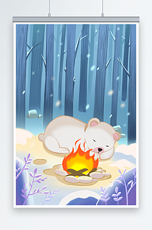 大气蓝色冬季白熊精美动物插画