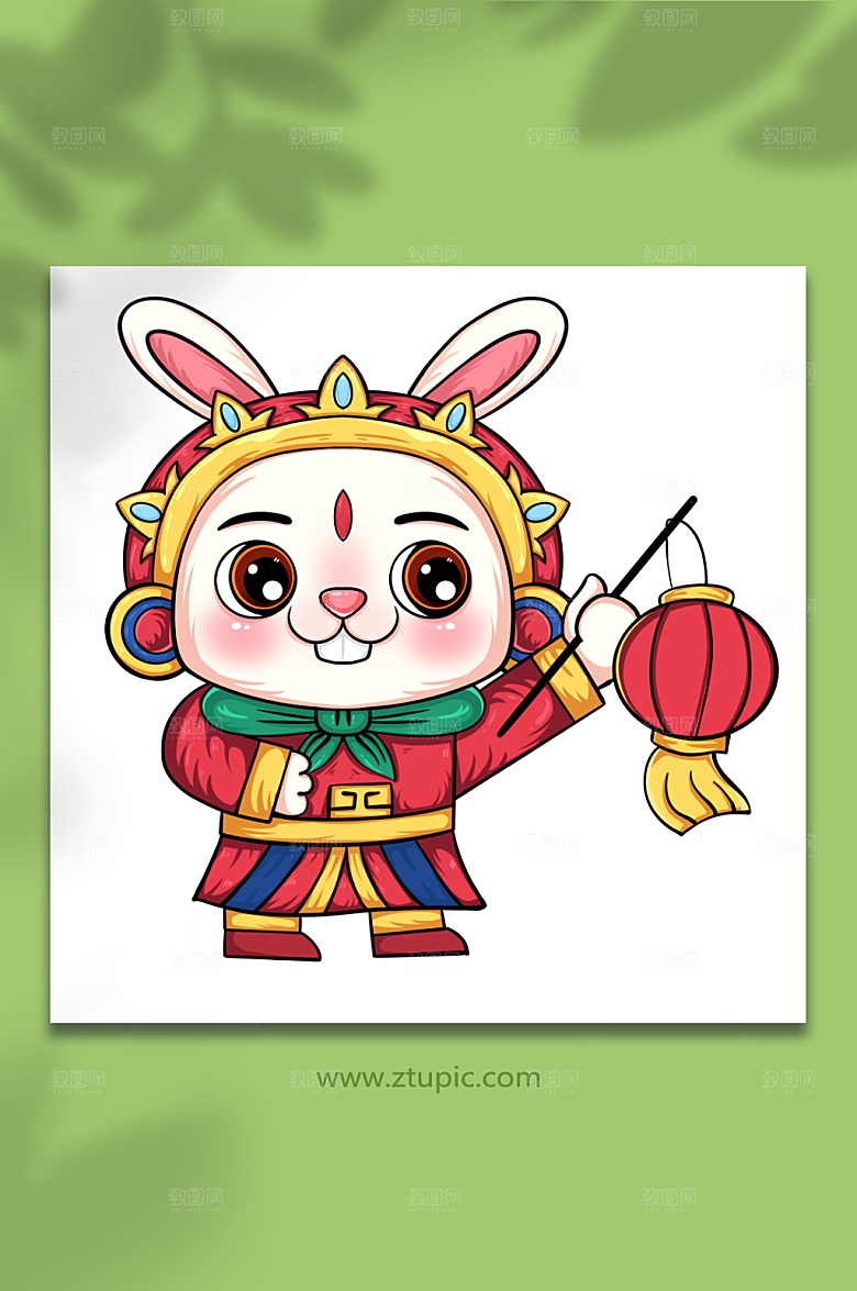 喜庆红灯笼兔儿爷兔年宣传插画