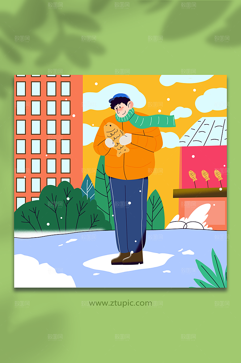 卡通冬季鲷鱼烧男精美人物插画