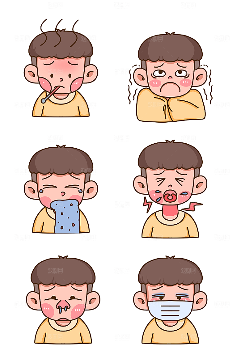大气冬季感冒人物精美插画元素