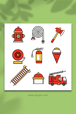 红色矢量消防工具元素插画设计
