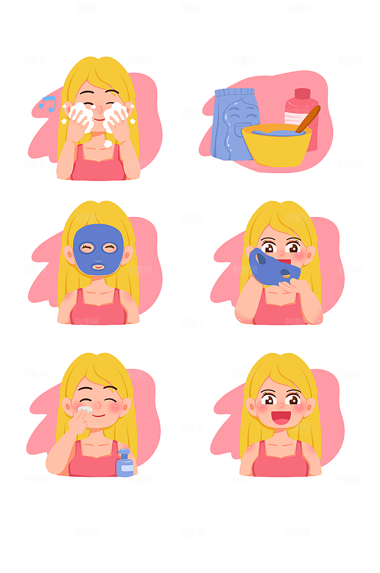 精美女性面部清洁插画元素设计