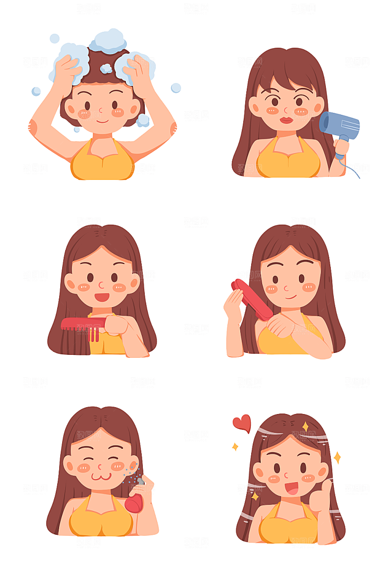 可爱女性面头部护理卡通插画元素