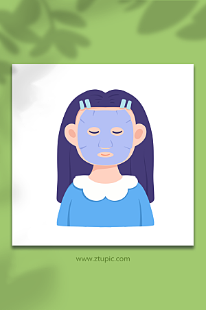 女性面部清洁头部护理元素促销插画