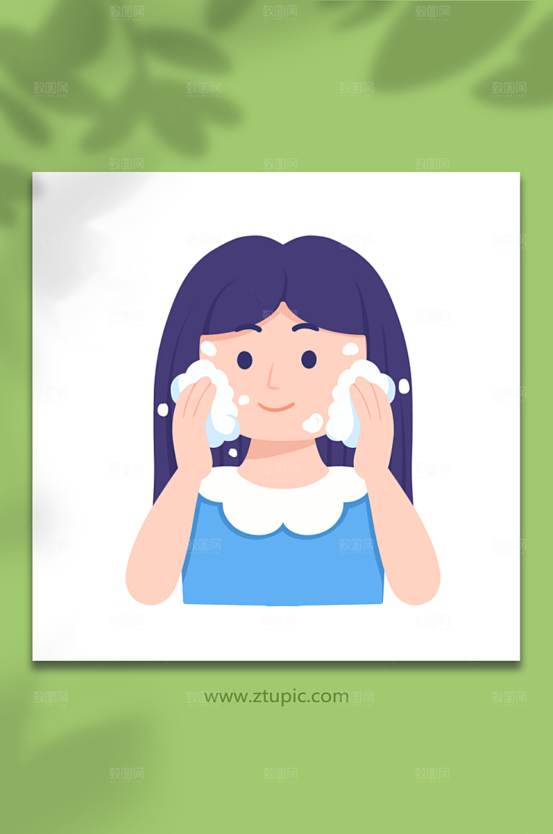 简洁女性面部清洁头部插画设计