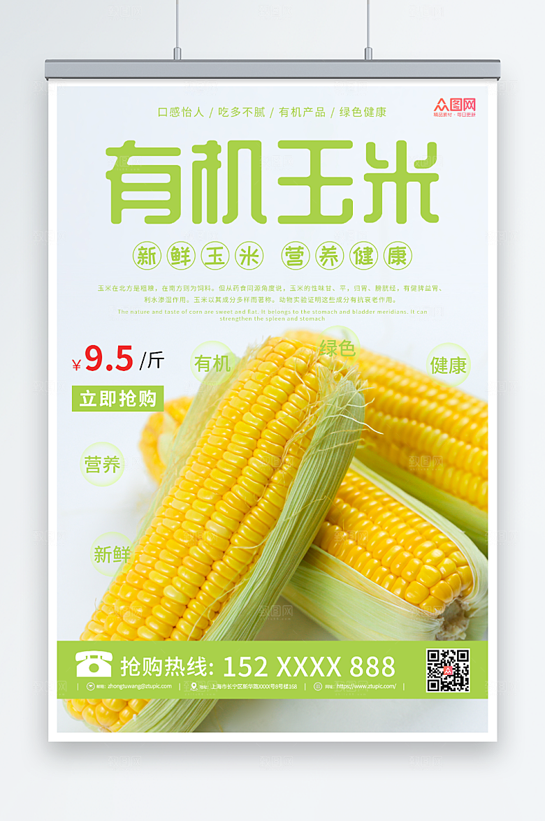 大气清新简约玉米促销抢购海报