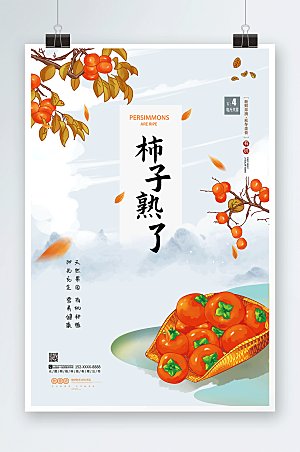 中国风水墨典雅柿子促销宣传海报
