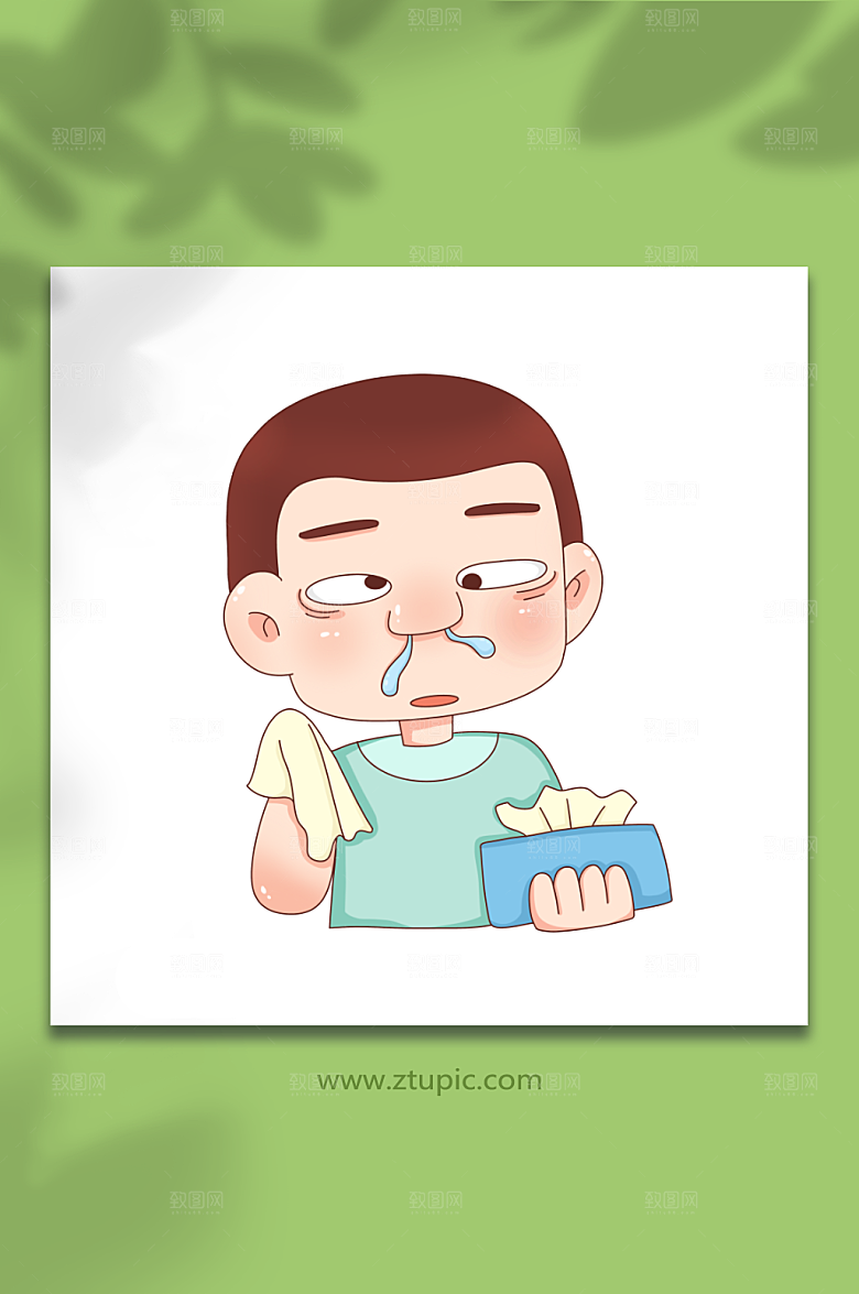 简洁冬季感冒留鼻涕人物元素插画