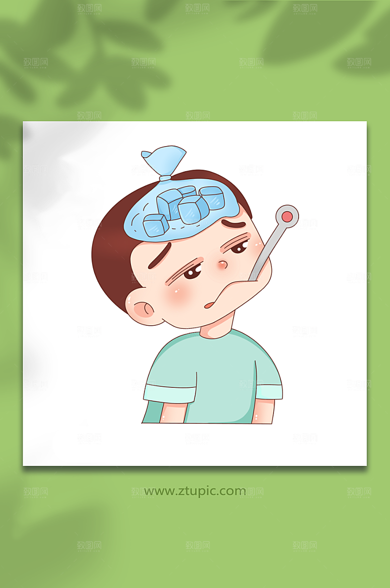 卡通冬季感冒咳嗽男孩元素插画