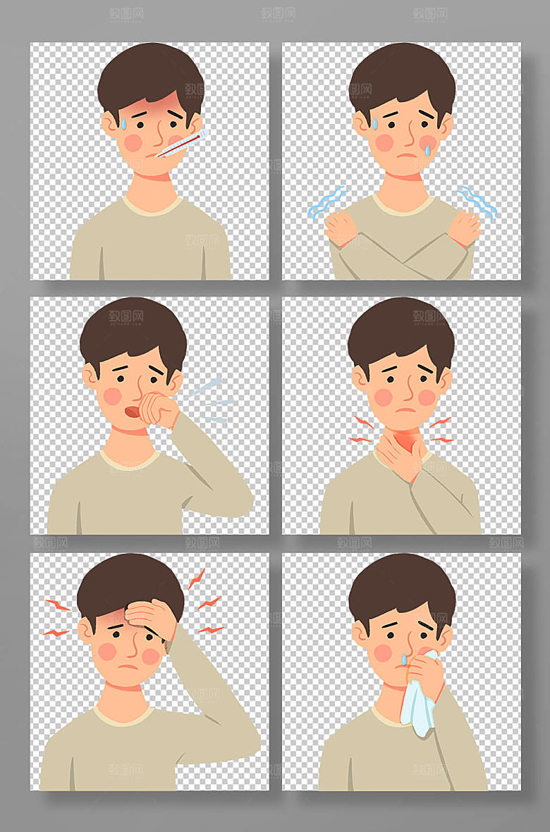 简洁冬季感冒症状知识人物插画