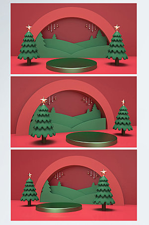 大气圣诞节C4D模型展台设计背景