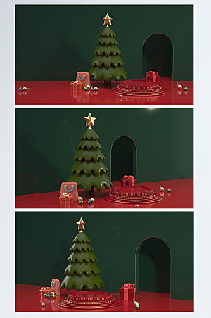 拱门圣诞节C4D模型背景场景