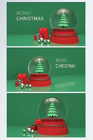 复古圣诞节物品C4D模型背景图