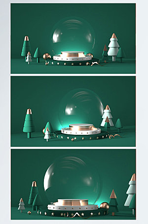 绿色圣诞节C4D模型展台背景图