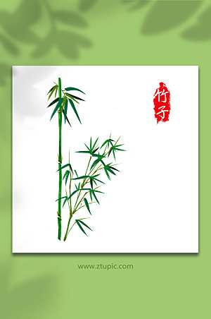 绿色手绘卡通竹子元素插画设计