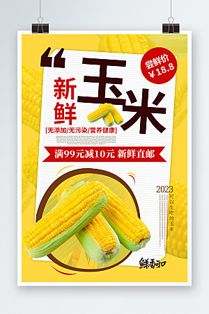 黄色唯美新鲜玉米促销直邮海报