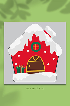 红色圣诞节房子元素插画设计