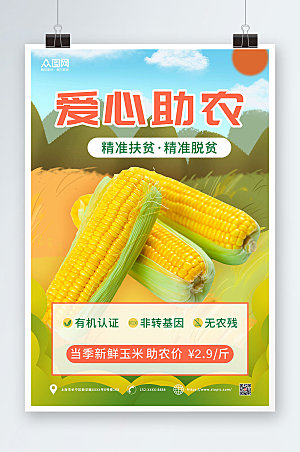 清新爱心助农玉米促销海报模板