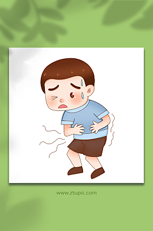 卡通肚子痛冬季预防感冒插画设计