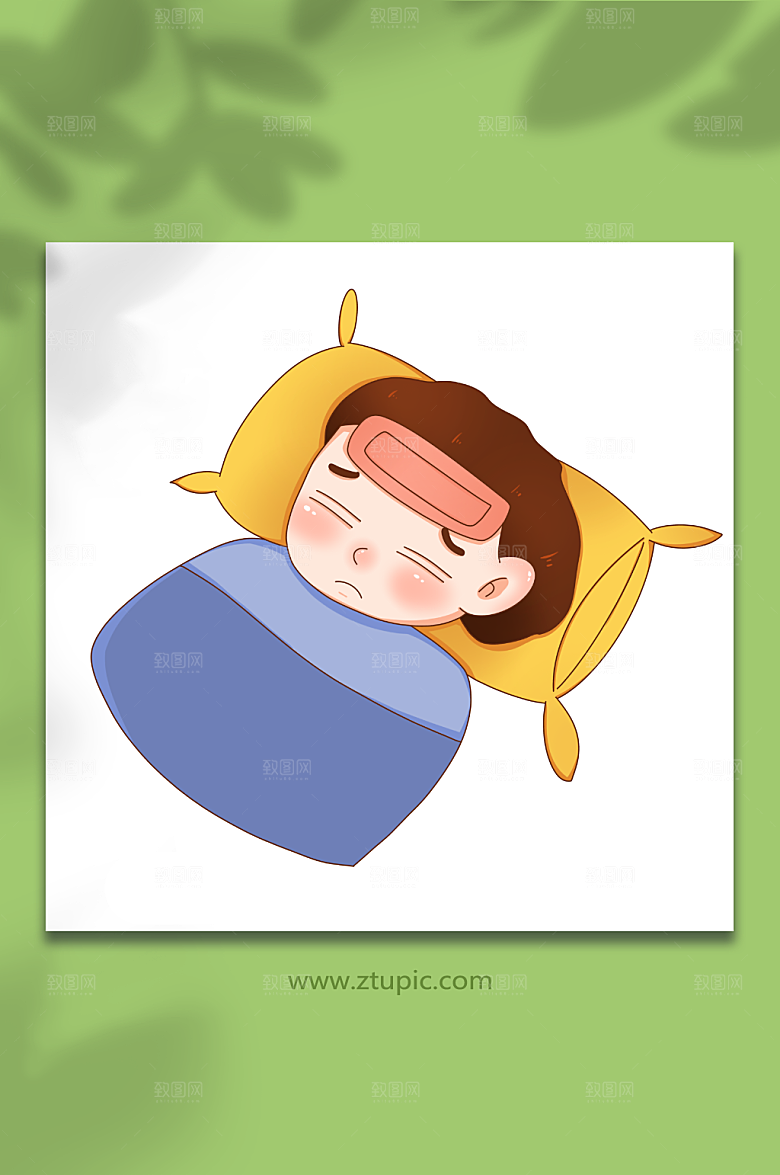 扁平发烧冬季预防感冒插画素材