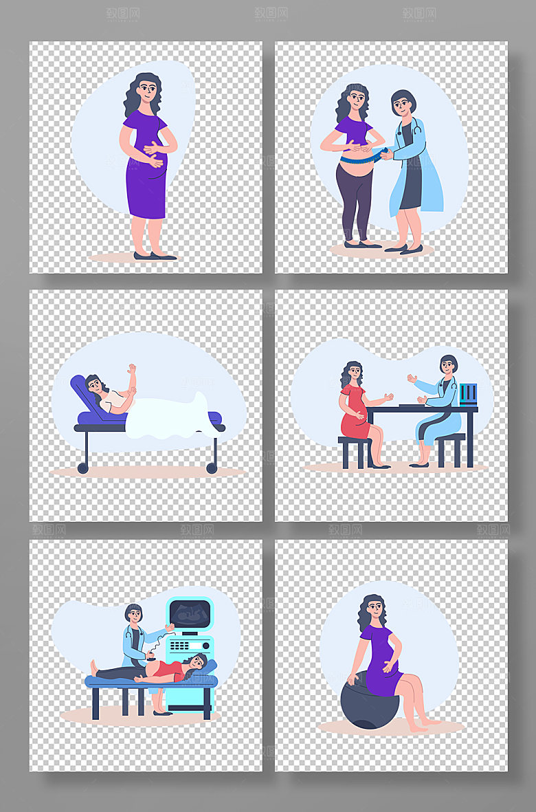 极简孕妇孕检孕妇人物插画素材