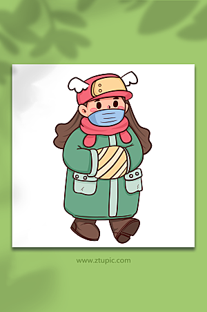卡通保暖预防感冒人物插画设计