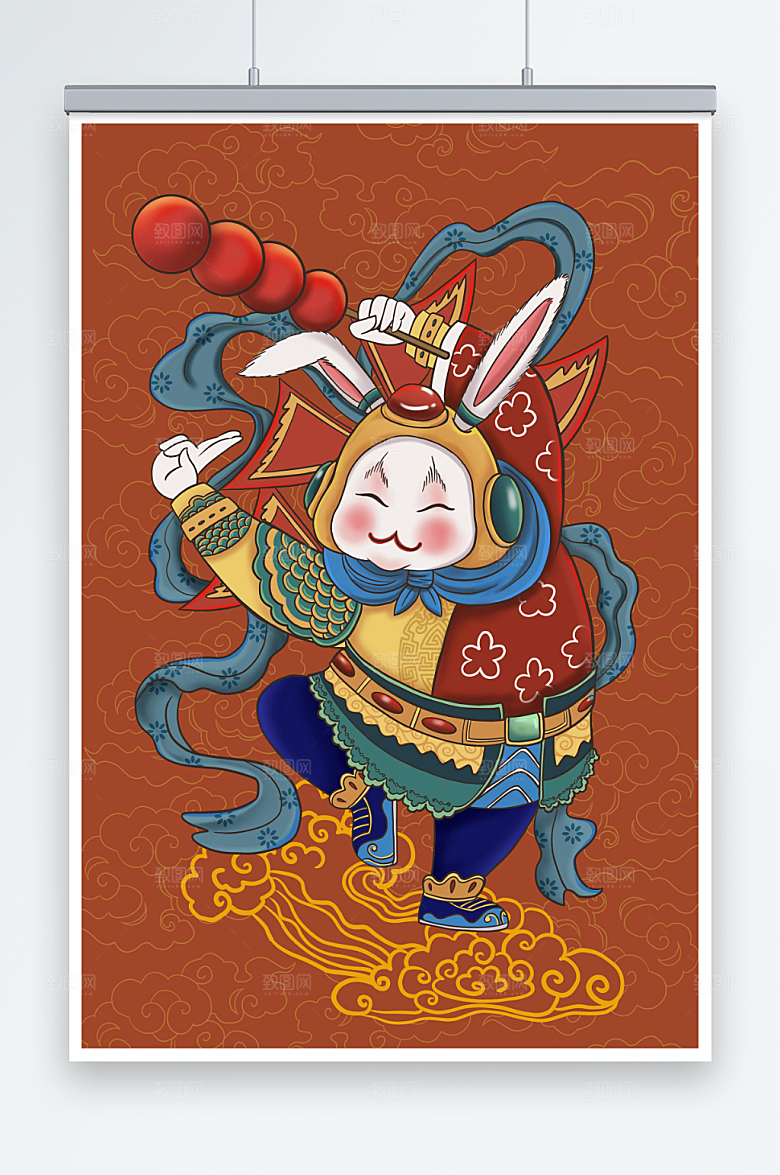 卡通兔年兔儿爷插画设计