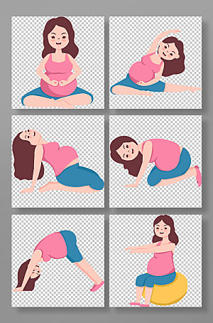 扁平孕妇瑜伽孕妇人物插画设计