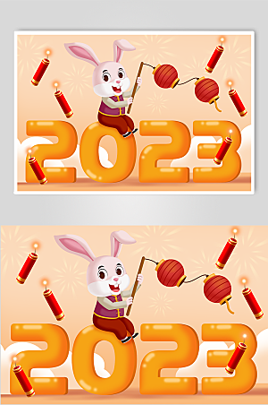 卡通灯笼兔2023兔年插画素材
