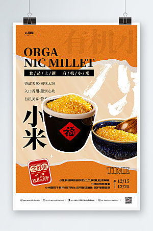 橙色有机小米食品宣传海报模板