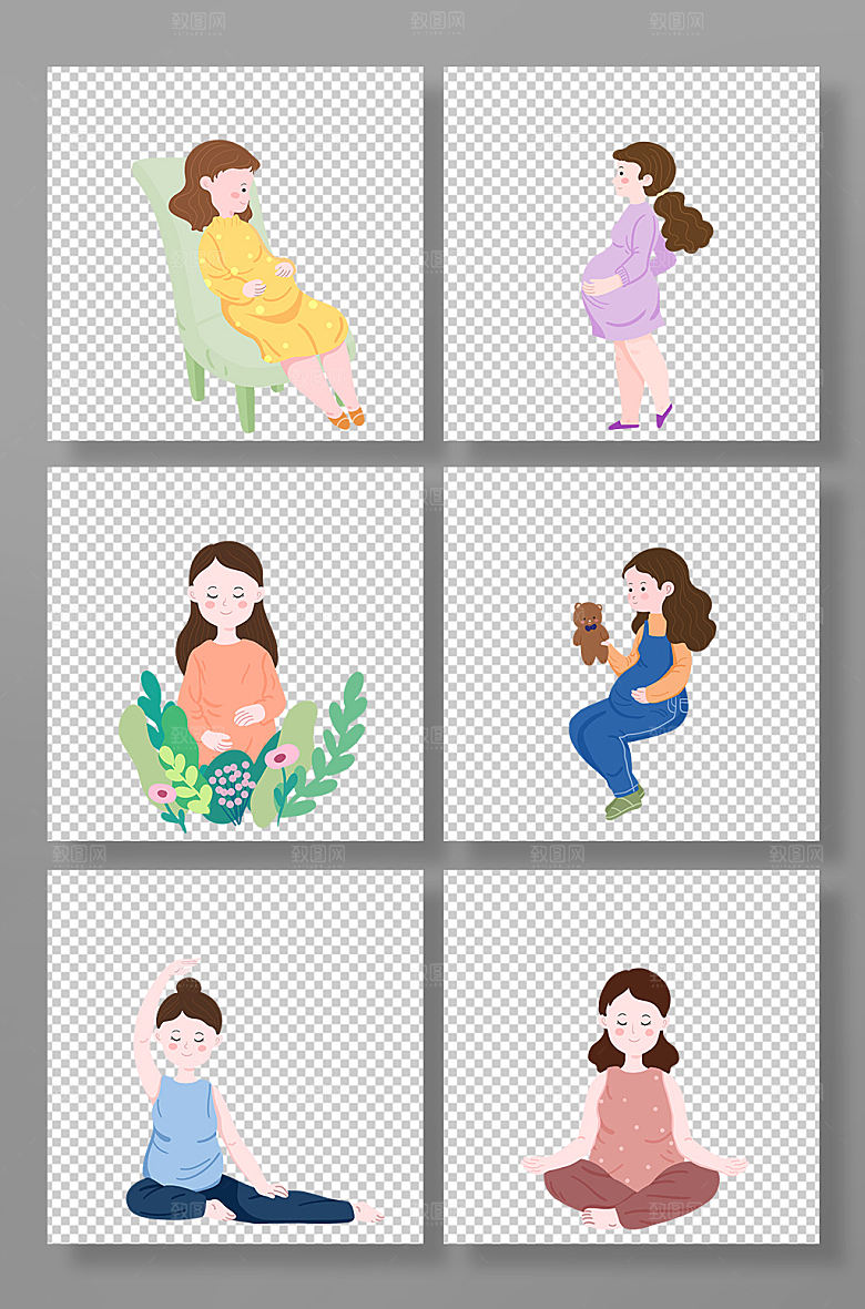 扁平可爱孕妇人物元素插画素材