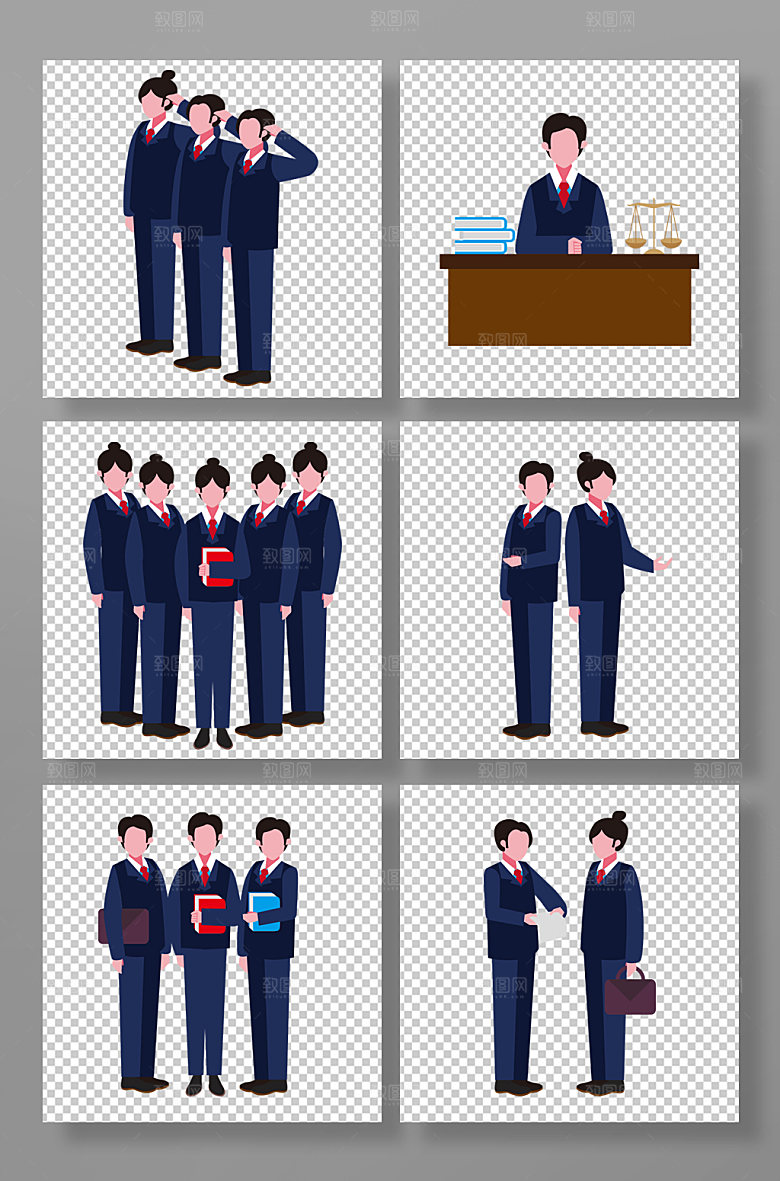卡通法官检察官律师人物插画素材