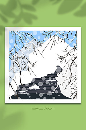卡通冬季雪景AI矢量插画素材