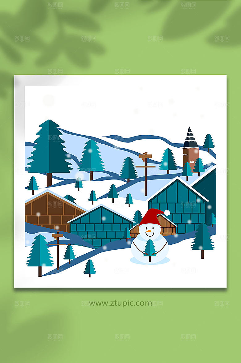 卡通冬季雪景AI矢量插画设计