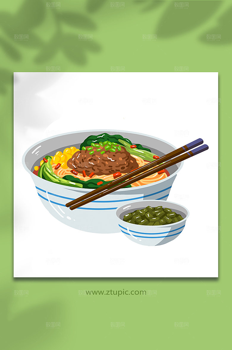 手绘担担面成都特色美食插画设计