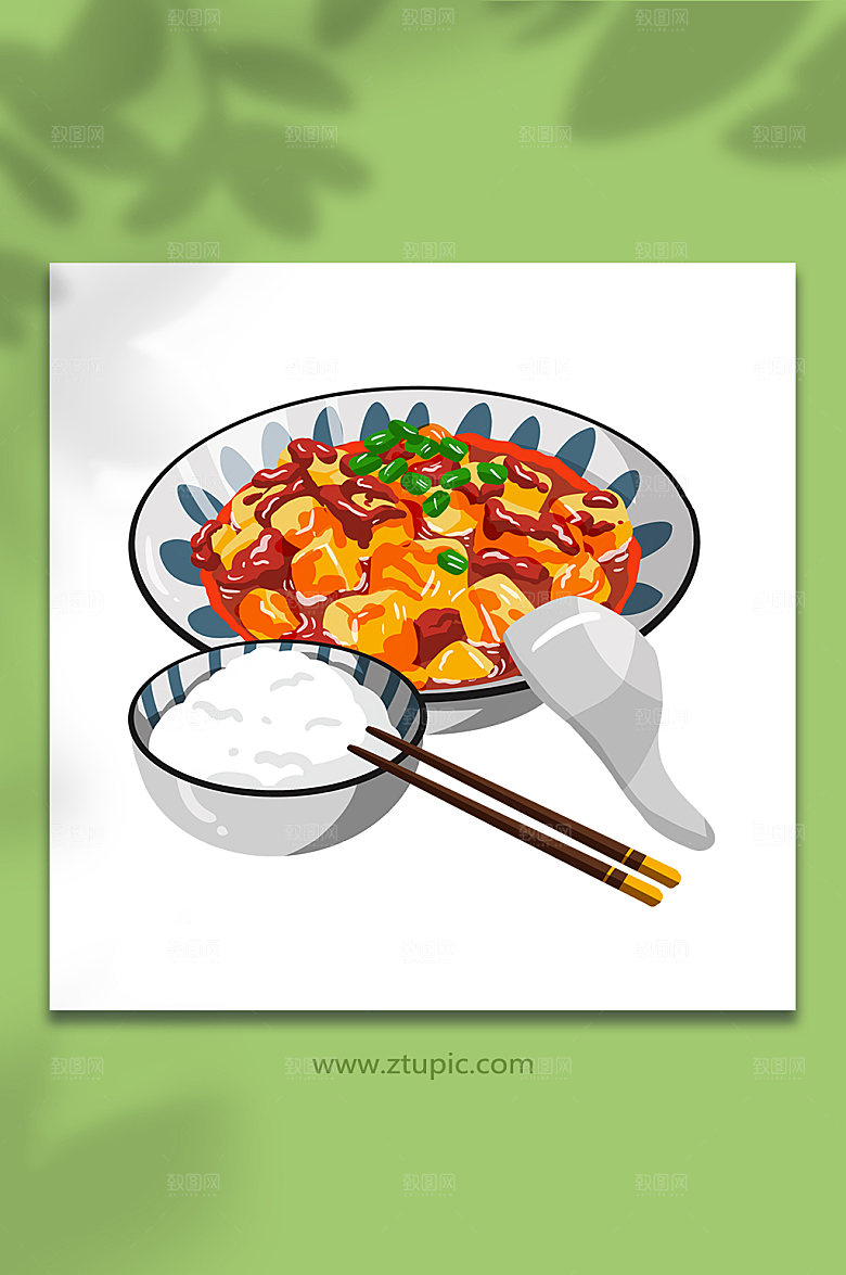 扁平麻婆豆腐成都美食插画设计