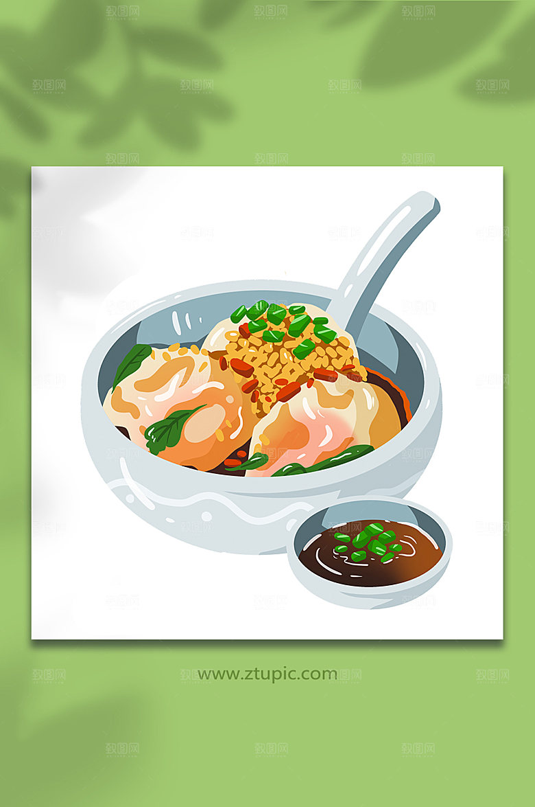 卡通钟水饺成都特色美食插画素材