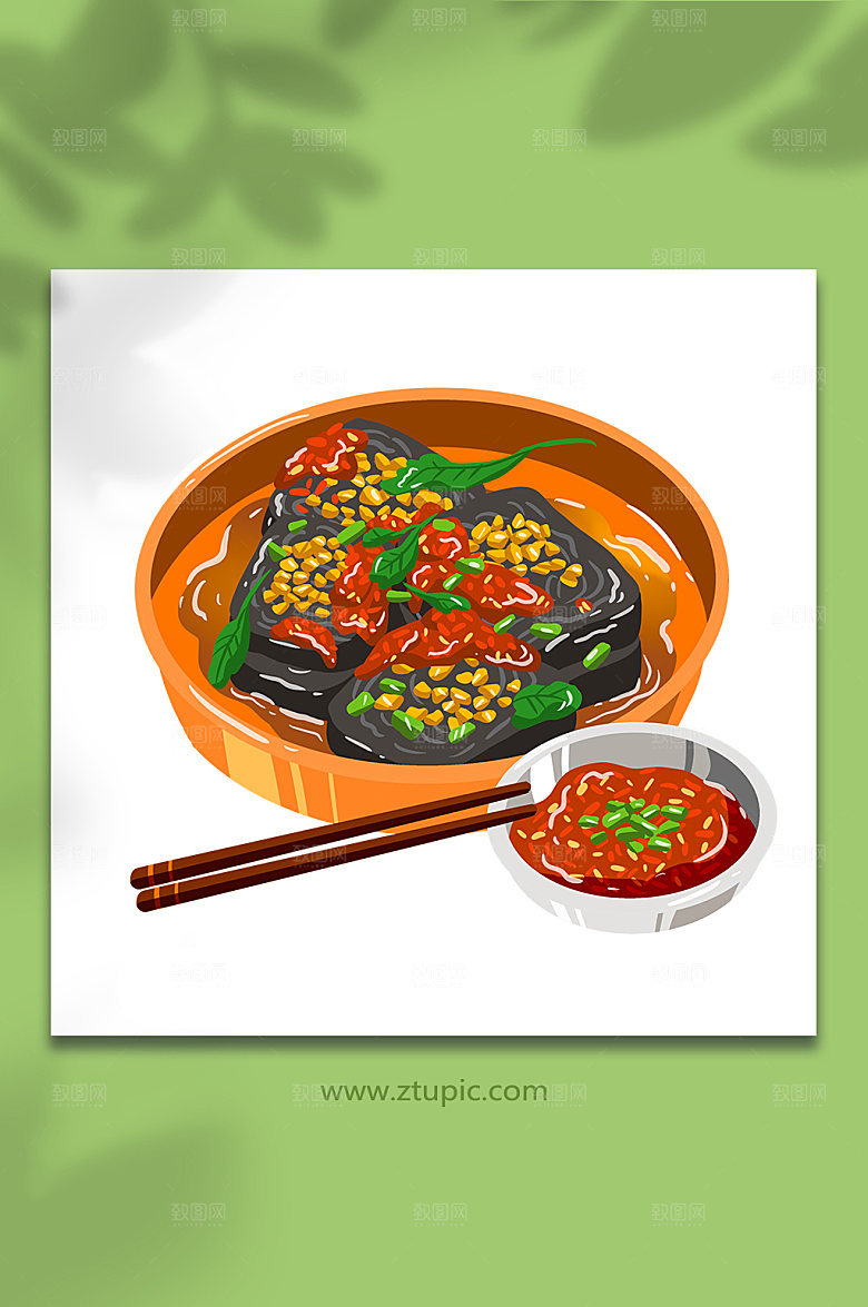 扁平辣酱臭豆腐长沙美食插画设计