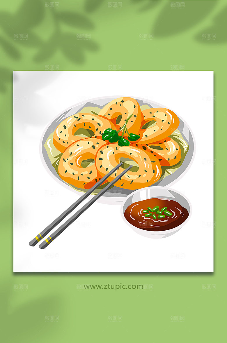 卡通葱油粑粑长沙美食插画素材