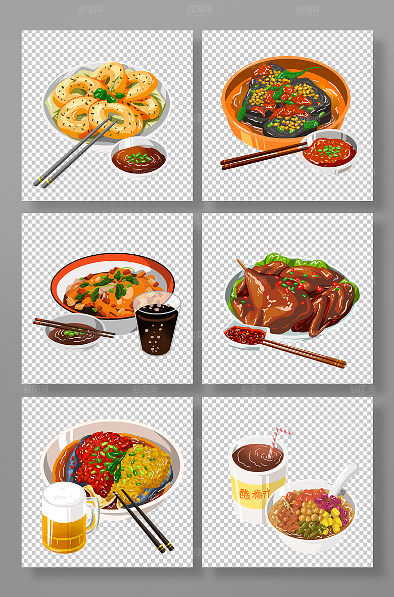 写实长沙特色美食插画素材
