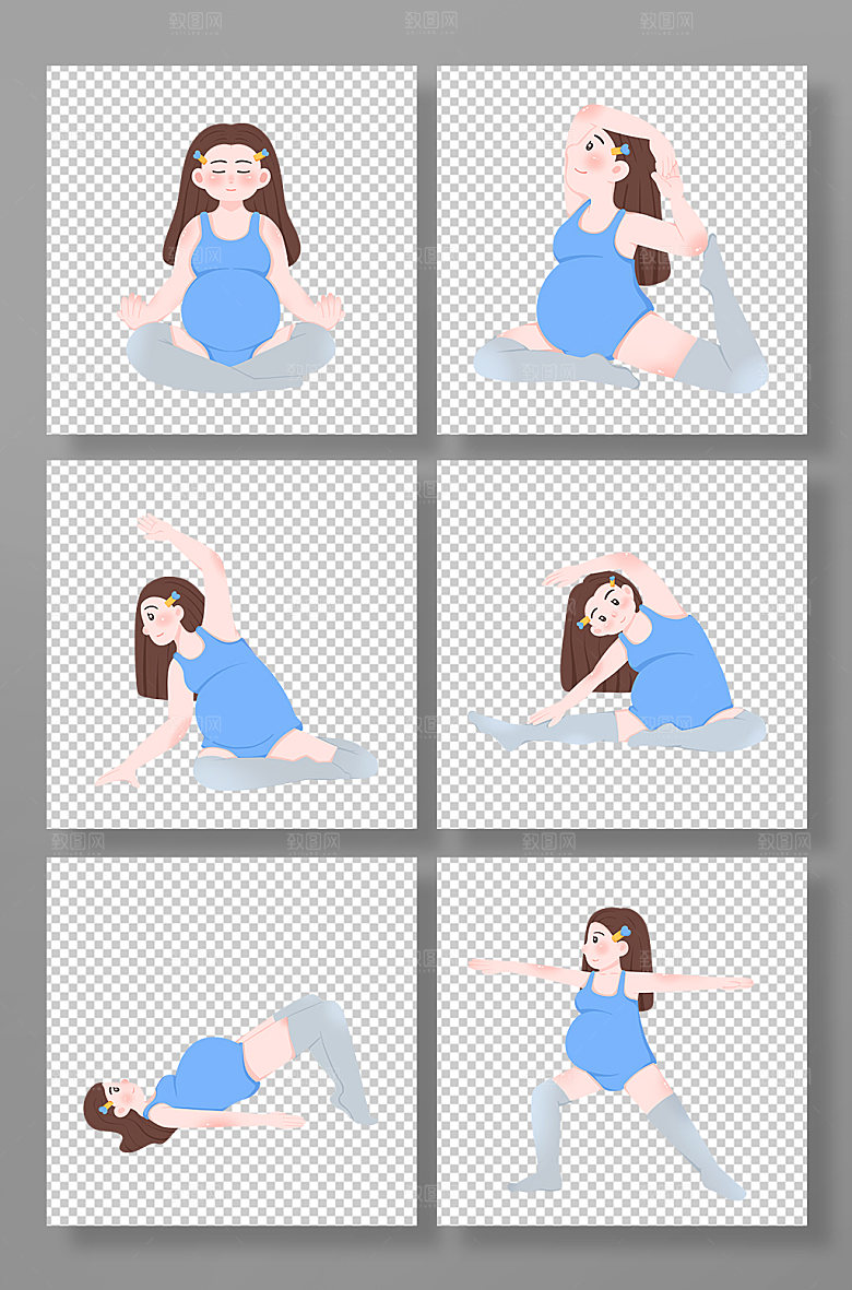 卡通瑜伽卡通孕妇人物插画素材