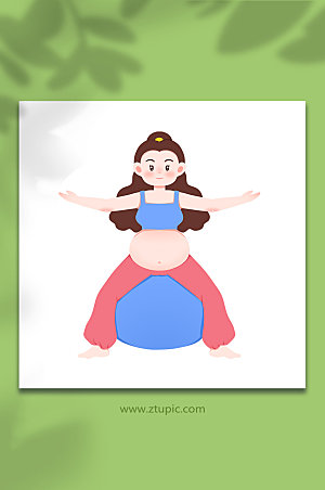 扁平调整呼吸瑜伽孕妇插画素材