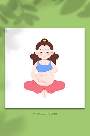 扁平抚摸瑜伽孕妇人物元插画素材