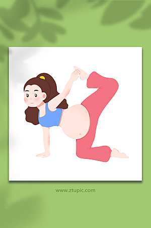 矢量后抬腿瑜伽孕妇人物插画设计