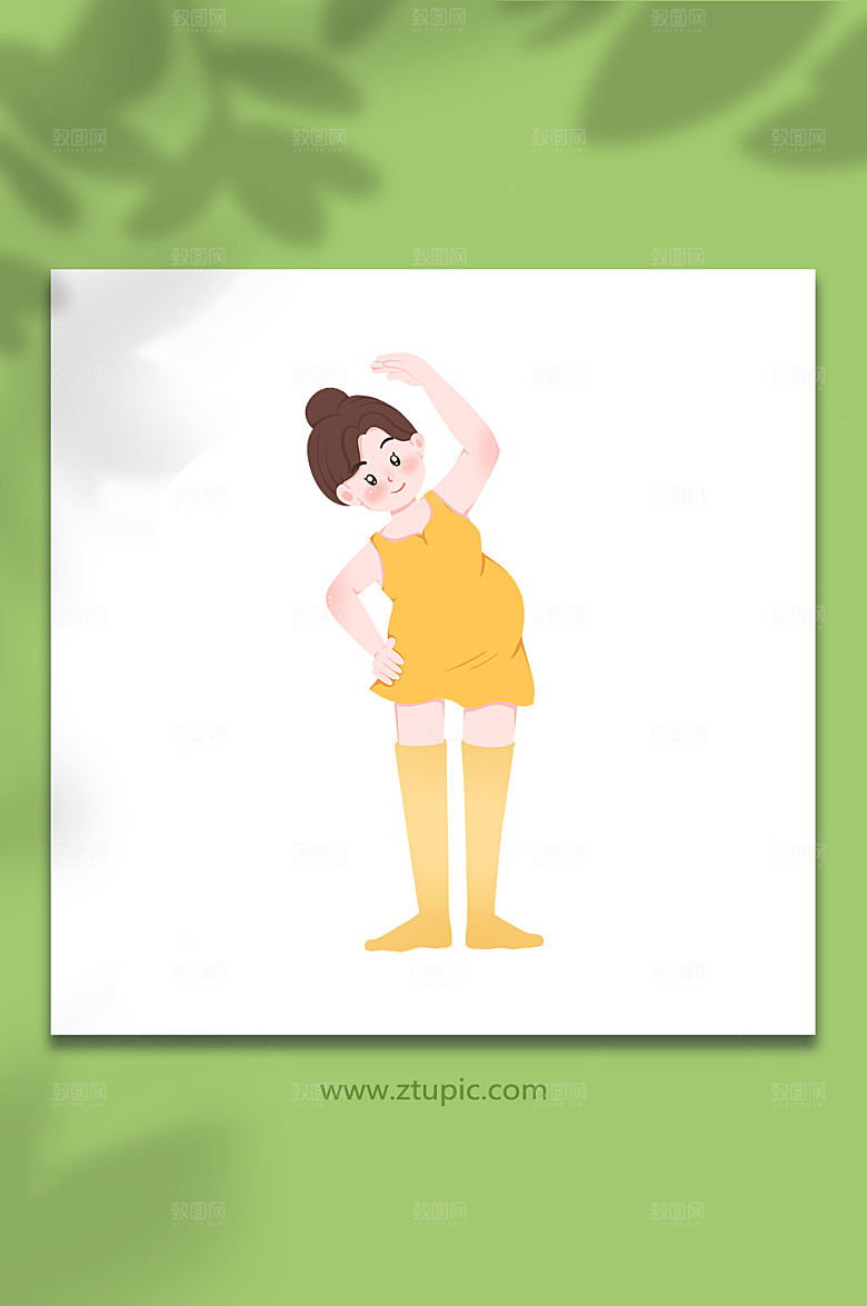扁平拉伸时尚瑜伽孕妇插画素材