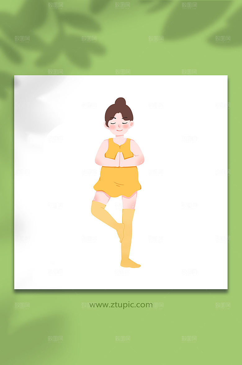 卡通平衡时尚瑜伽孕妇插画设计